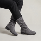 Women's Knee High Boots - Suede Look Slouchy Buckle