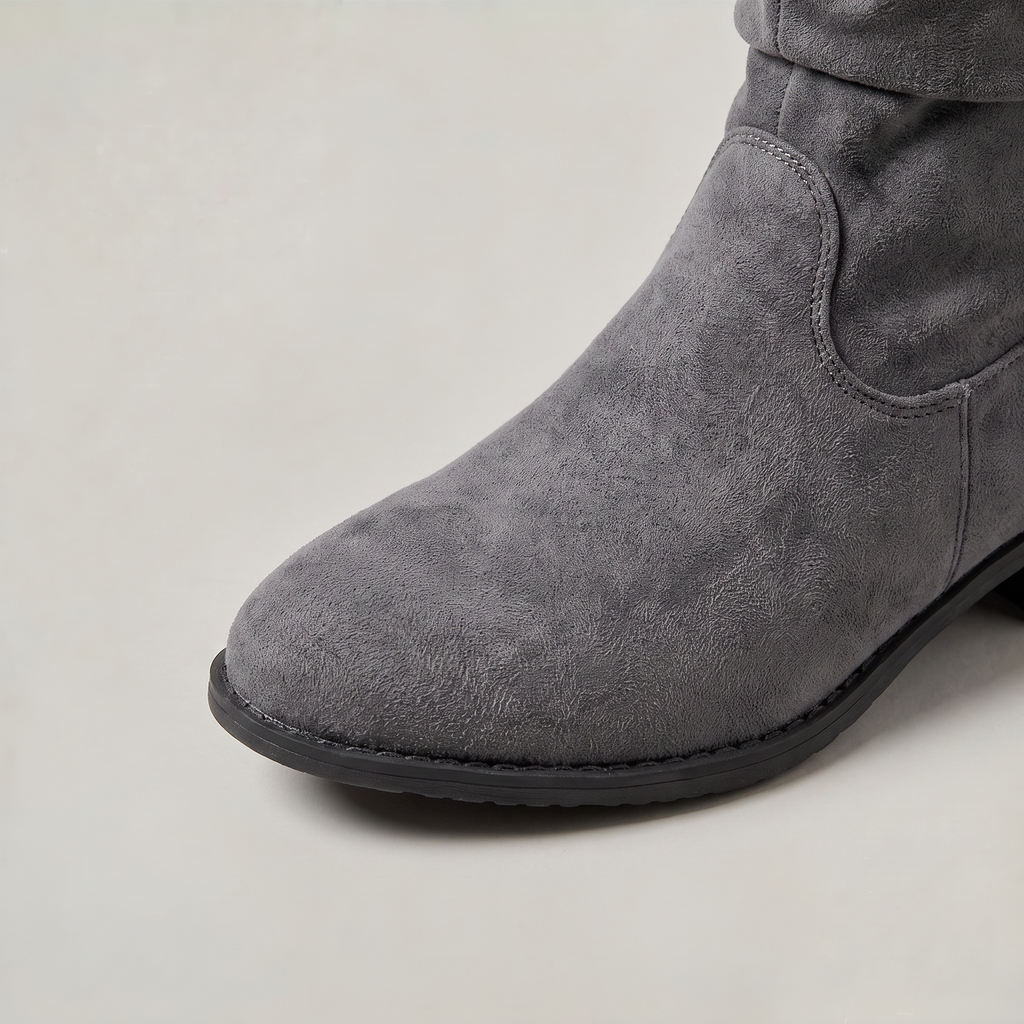Women's Knee High Boots - Suede Look Slouchy Buckle