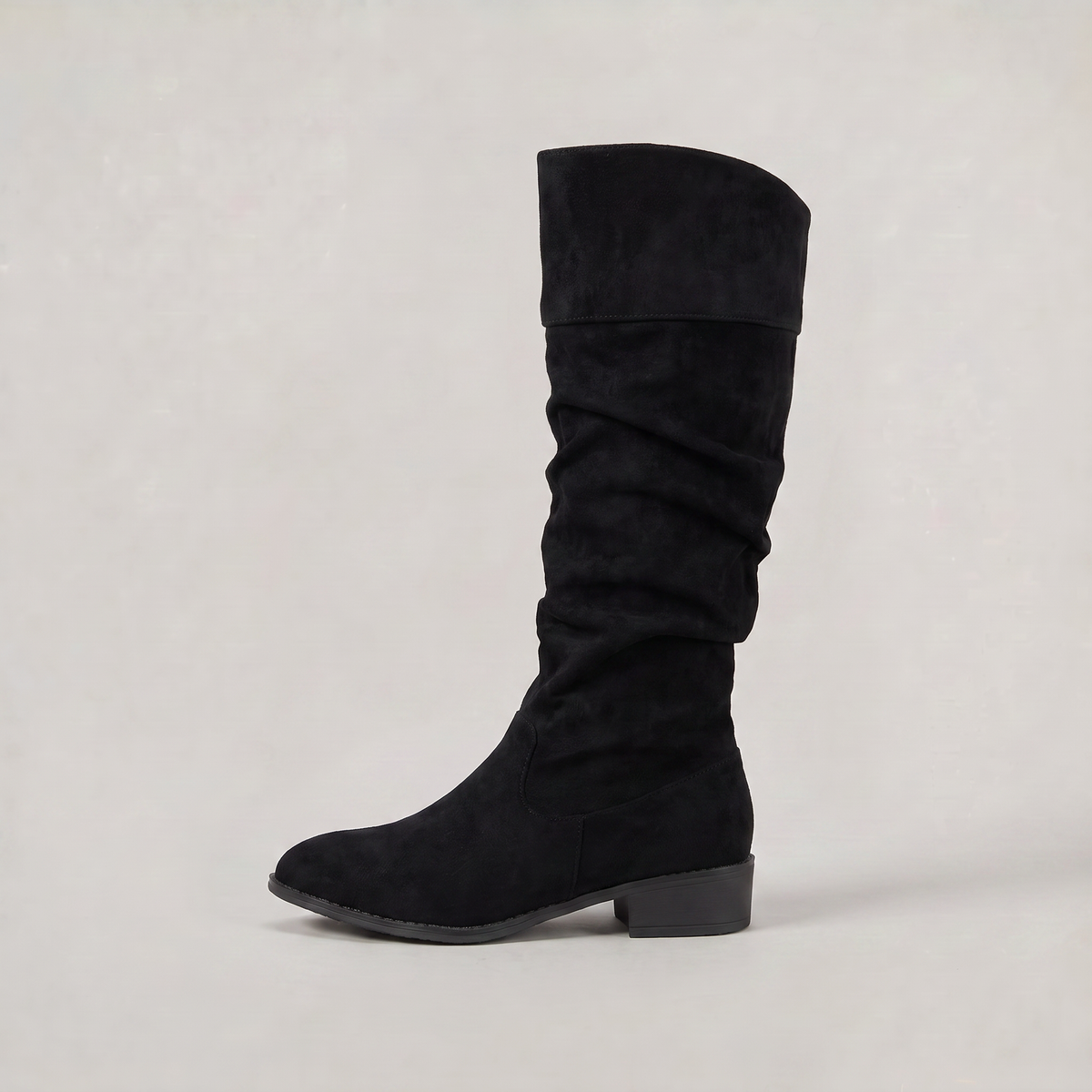 Women's Knee High Boots - Suede Look Slouchy Buckle