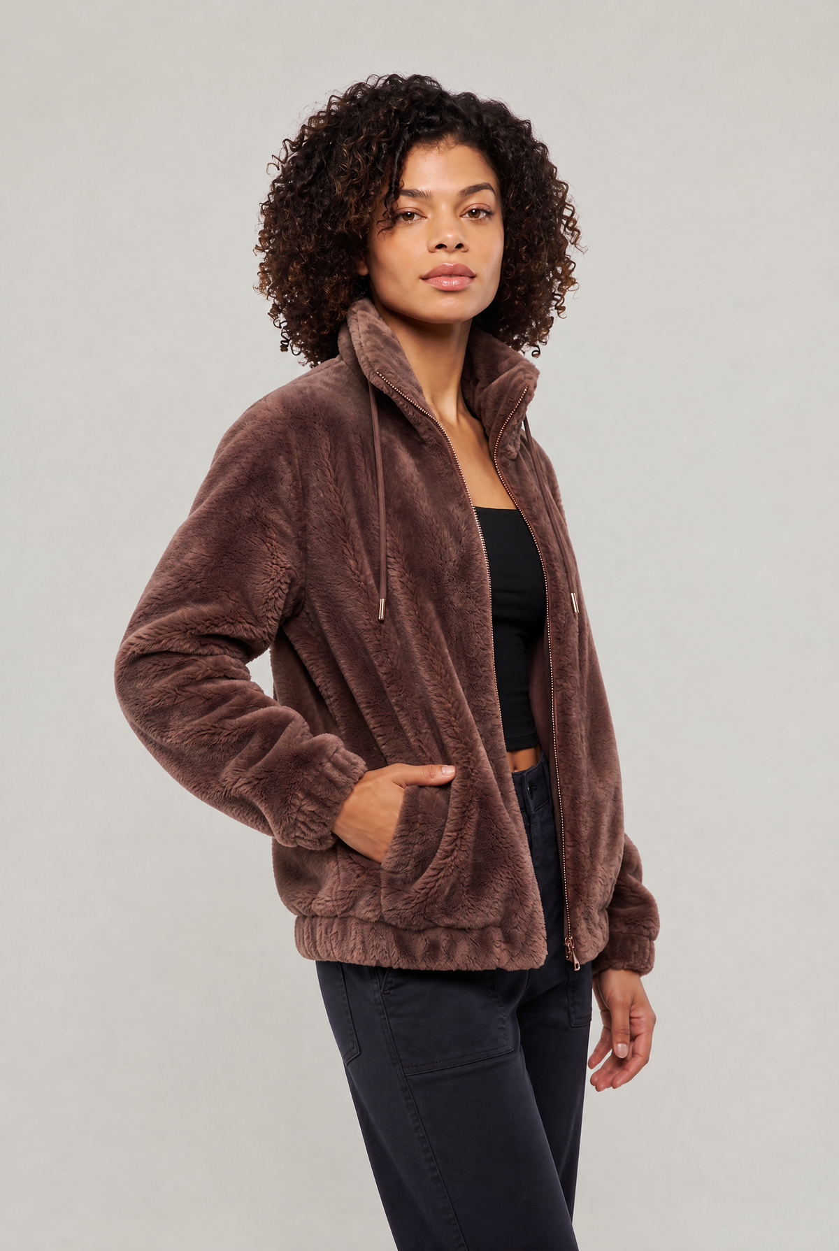 Women's Thick Fleece Jacket - Zip Up Stand Collar Winter Layer