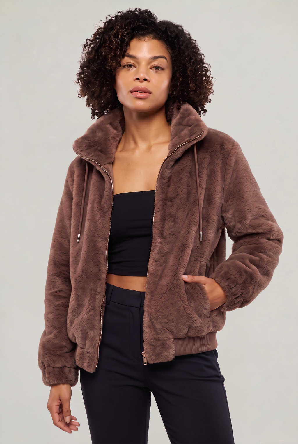 Women's Thick Fleece Jacket - Zip Up Stand Collar Winter Layer