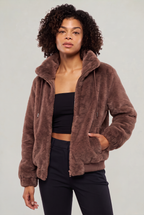 Women's Thick Fleece Jacket - Zip Up Stand Collar Winter Layer