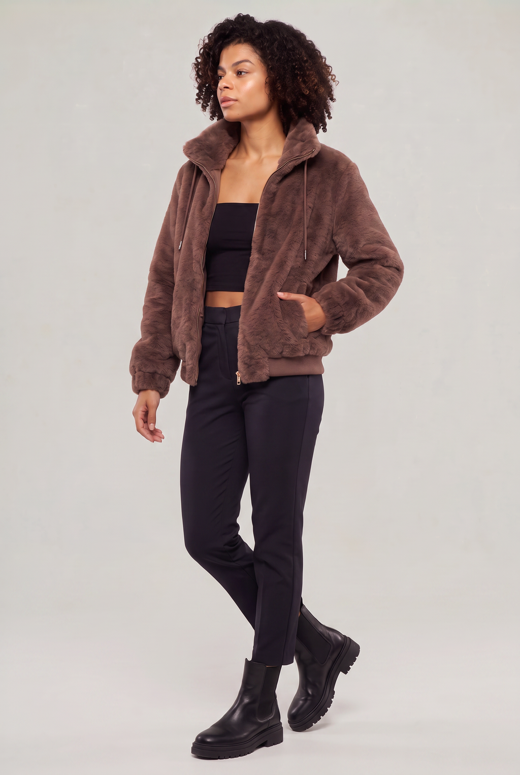 Women's Thick Fleece Jacket - Zip Up Stand Collar Winter Layer