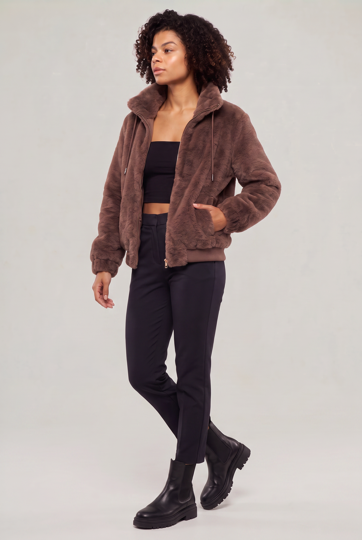 Women's Thick Fleece Jacket - Zip Up Stand Collar Winter Layer