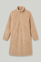 Women's Long Teddy Fleece Coat - Zip Up Stand Collar Winter Jacket