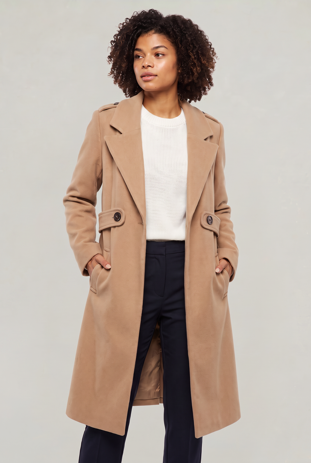 Women's Longline Coat - Single Button Lapel Smart Casual Jacket