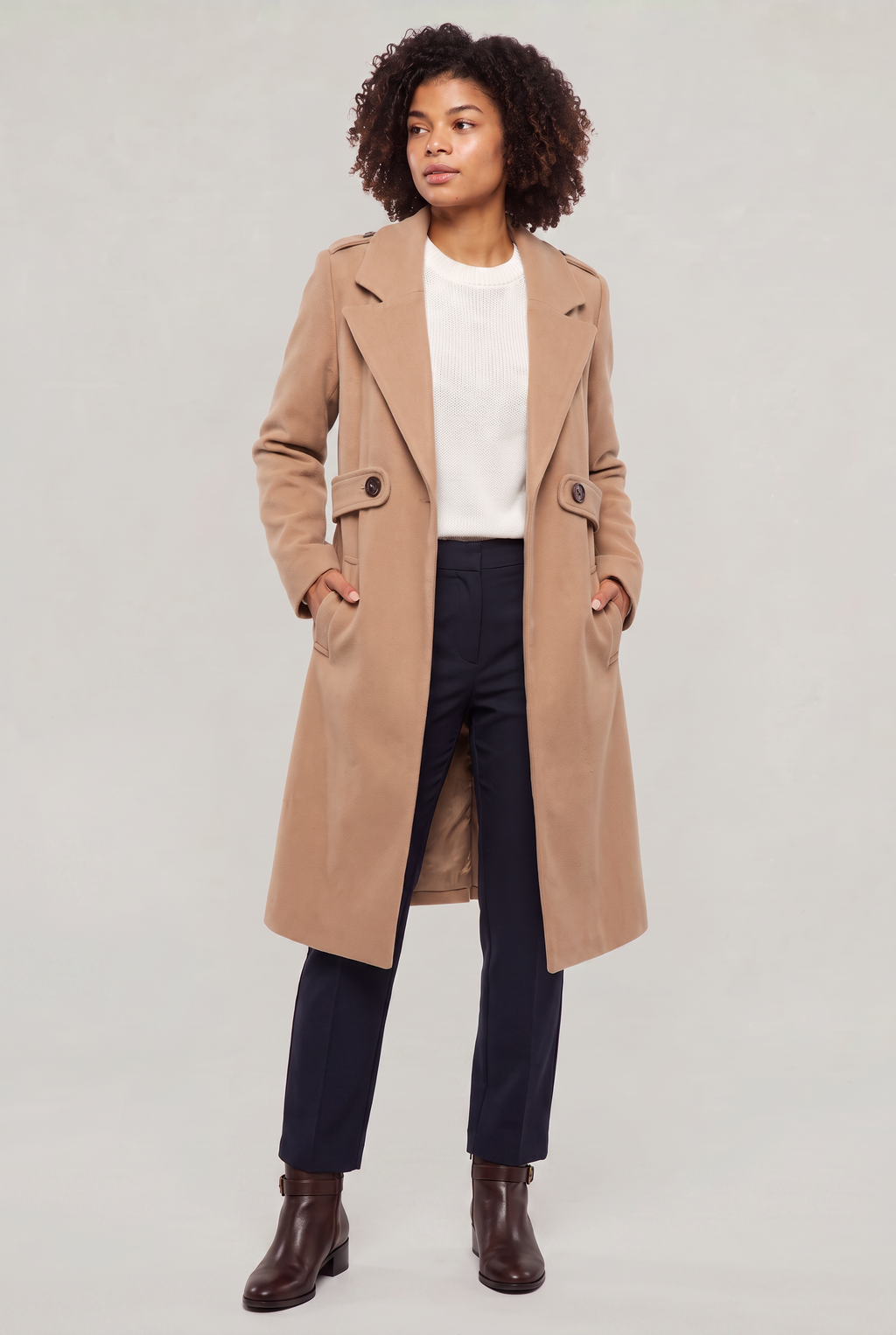 Women's Longline Coat - Single Button Lapel Smart Casual Jacket