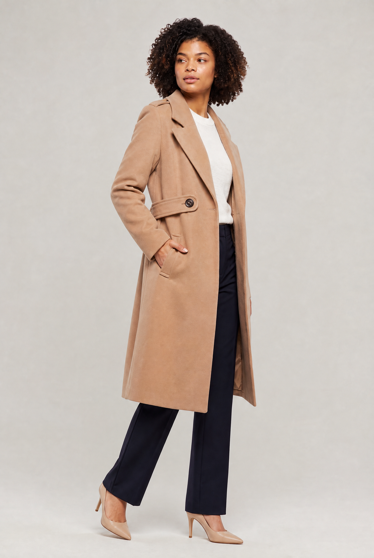 Women's Longline Coat - Single Button Lapel Smart Casual Jacket