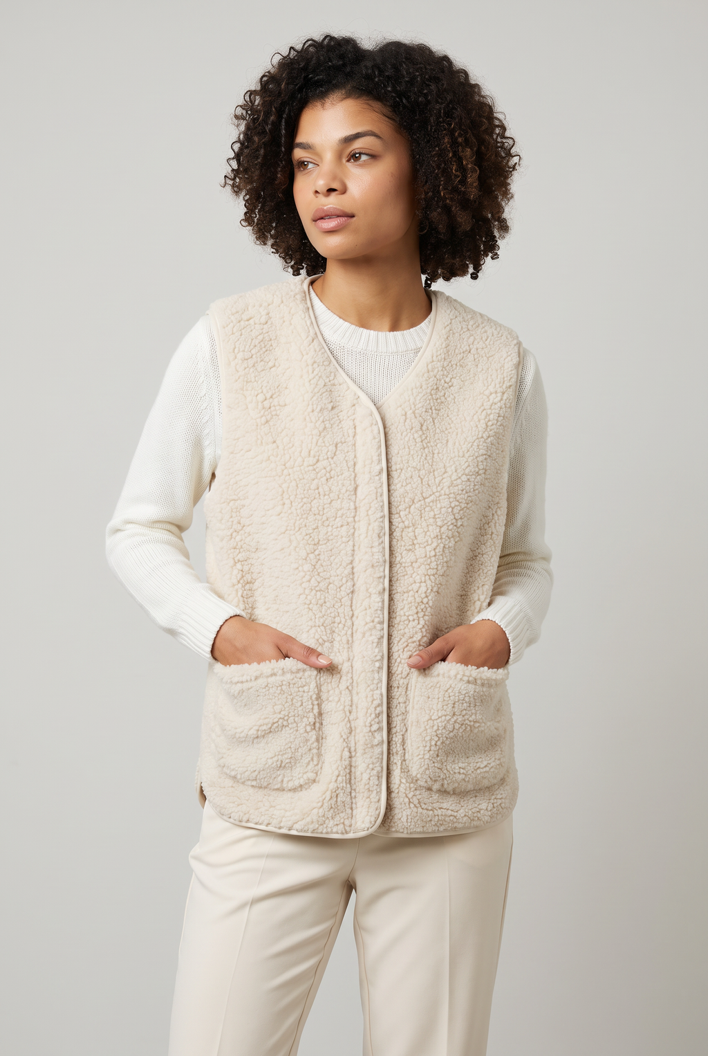 Gilet sans manches en polaire effet peluche pour femme - Gilet zippé à superposer