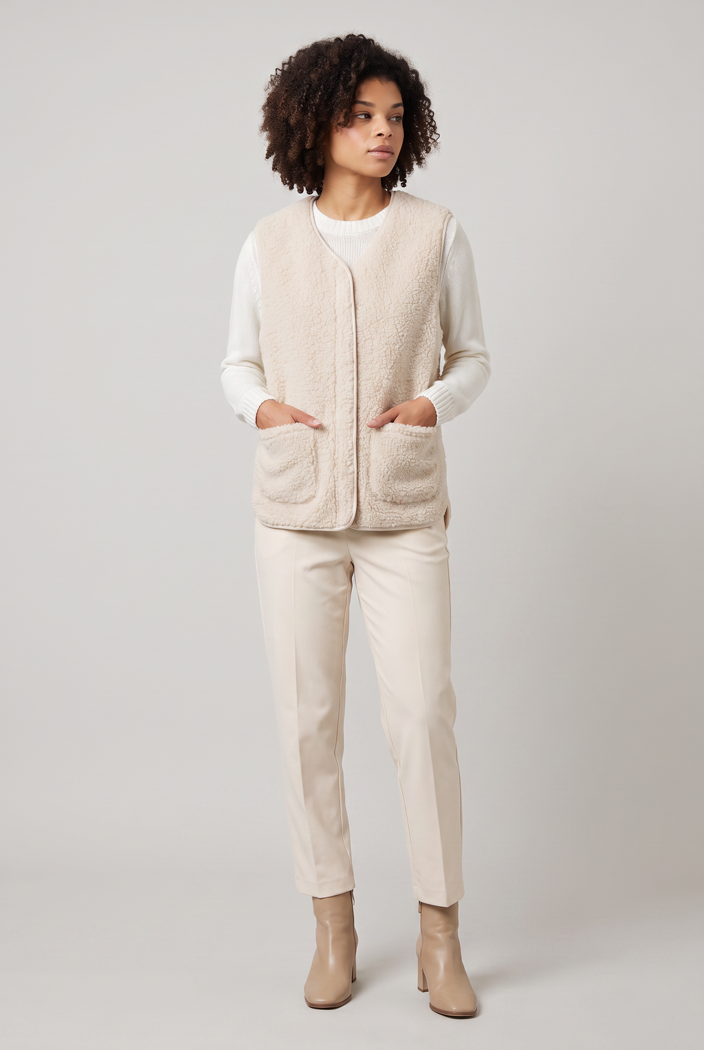 Gilet sans manches en polaire effet peluche pour femme - Gilet zippé à superposer