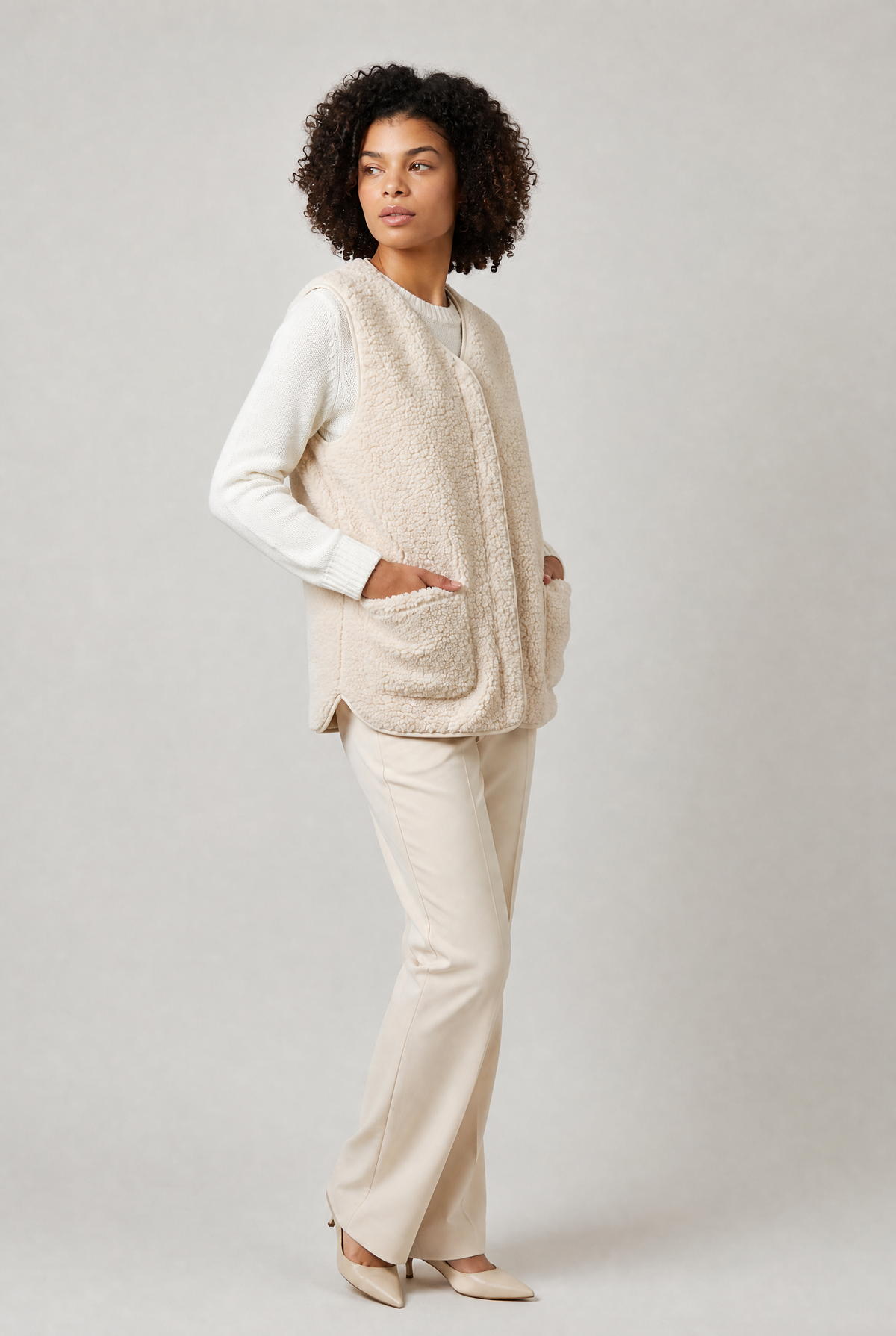 Gilet sans manches en polaire effet peluche pour femme - Gilet zippé à superposer