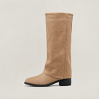 Women's Knee High Boots - Fold Over Suede Look Flat