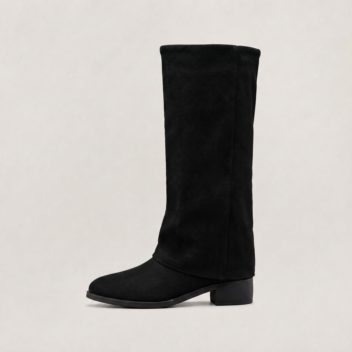Women's Knee High Boots - Fold Over Suede Look Flat