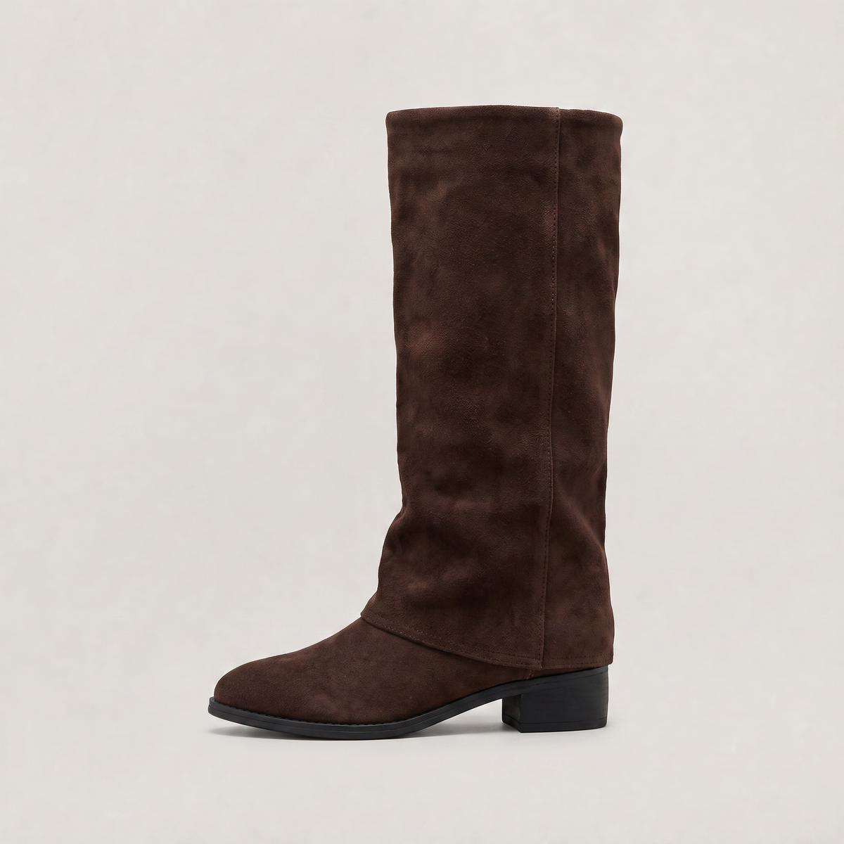Women's Knee High Boots - Fold Over Suede Look Flat