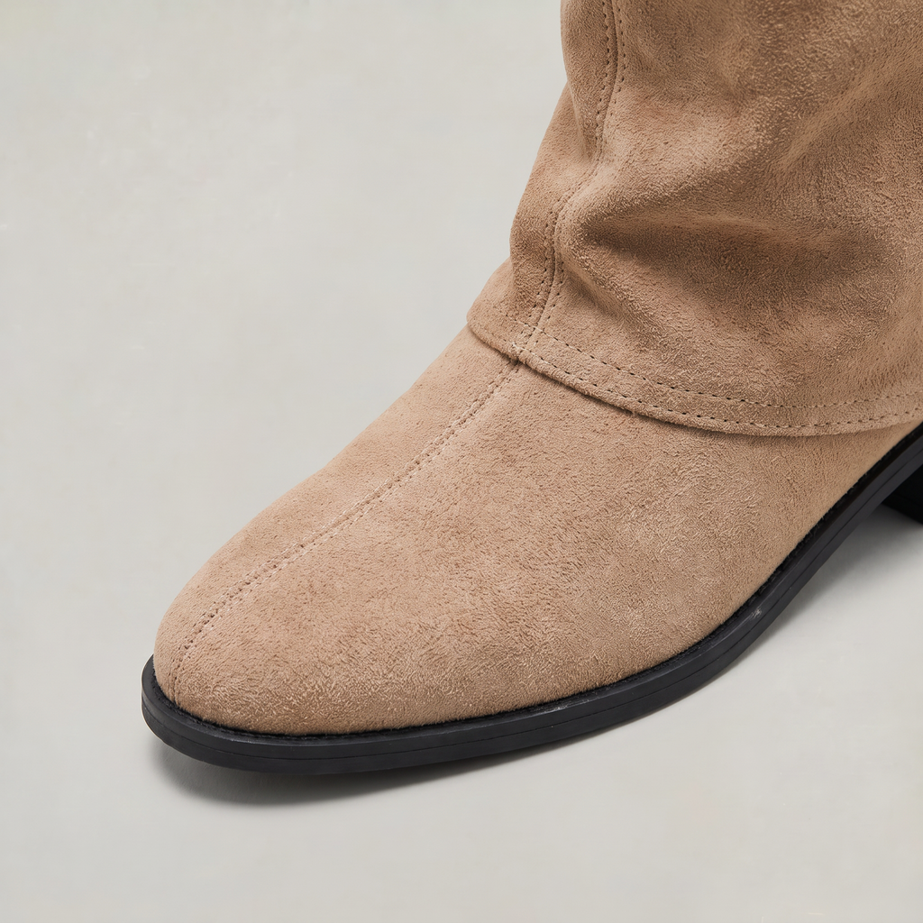 Women's Knee High Boots - Fold Over Suede Look Flat