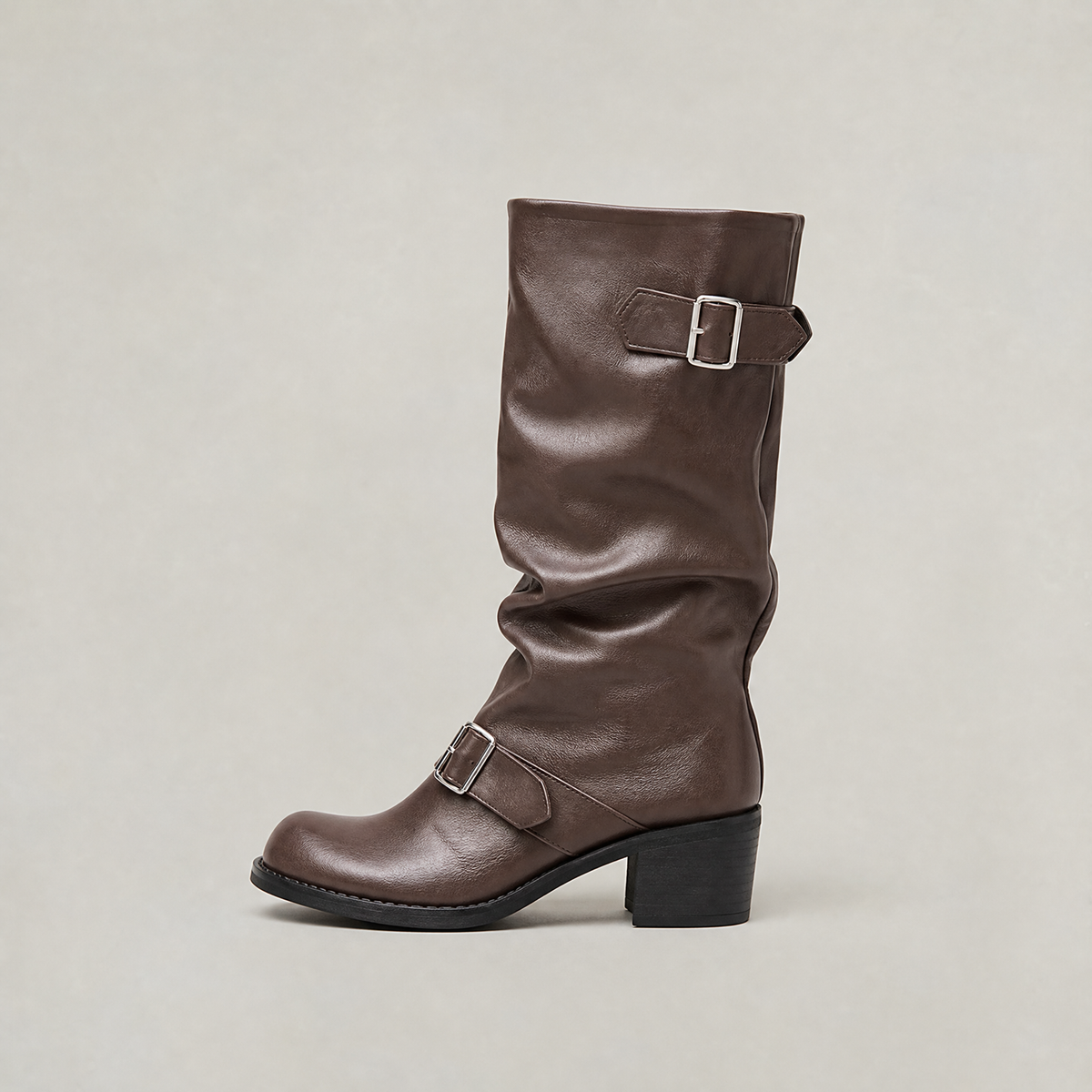 Bottes hautes à talon bottier avec boucle pour femme