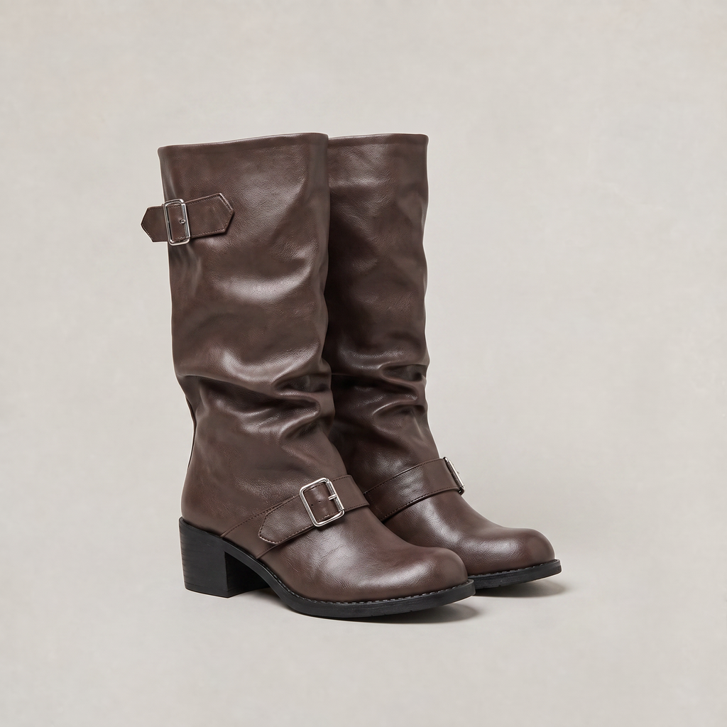 Bottes hautes à talon bottier avec boucle pour femme