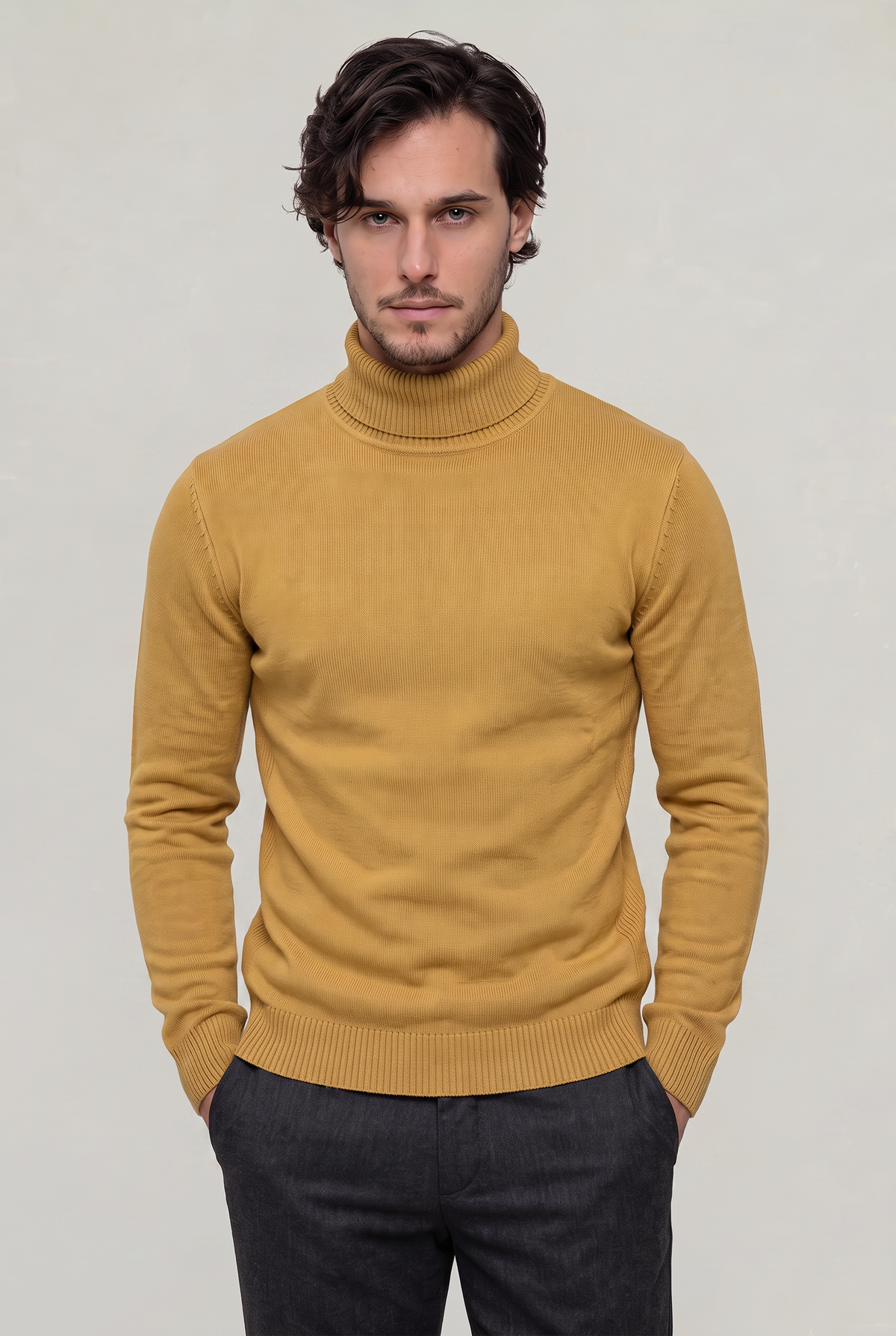 Pull à col roulé coupe ajustée pour homme - Tricot à manches longues