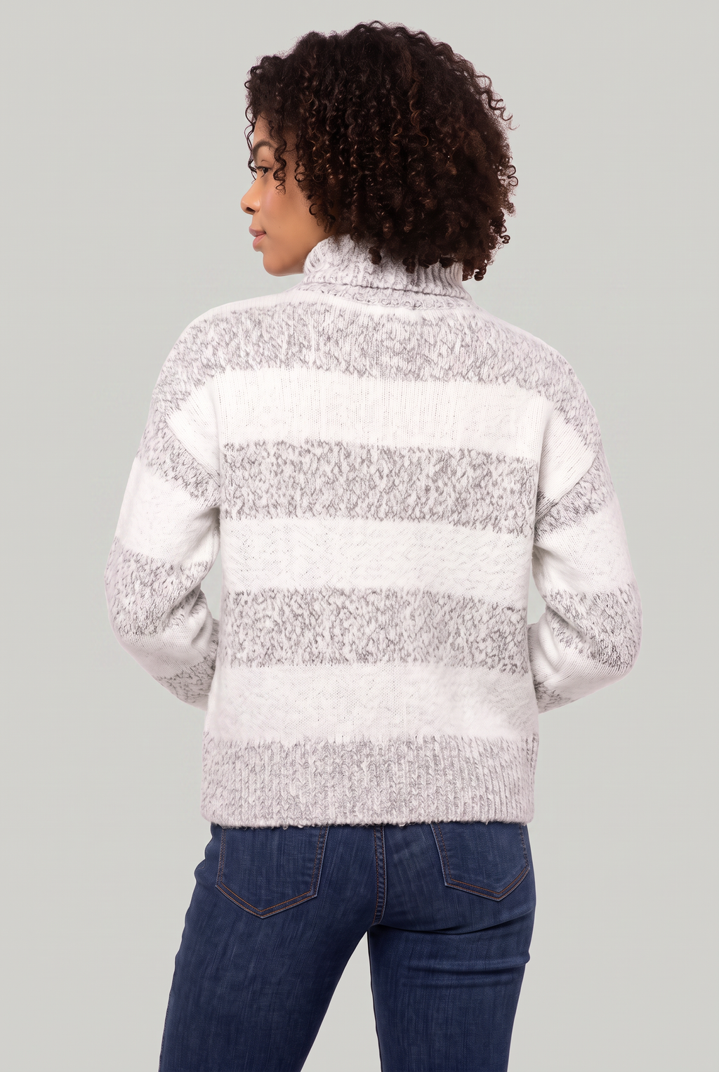 Chandail à col roulé rayé pour femme - Pull en tricot ample