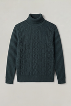 Men's Cable Knit Turtleneck Sweater - Long Sleeve Pullover