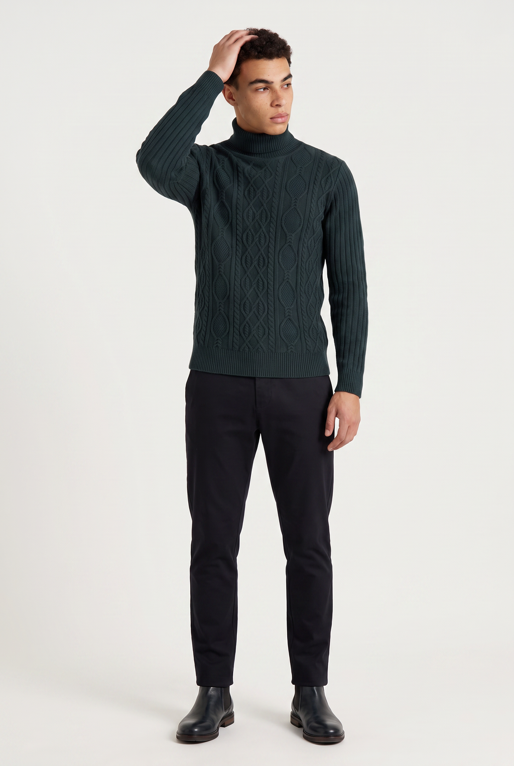 Men's Cable Knit Turtleneck Sweater - Long Sleeve Pullover