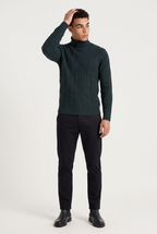 Men's Cable Knit Turtleneck Sweater - Long Sleeve Pullover