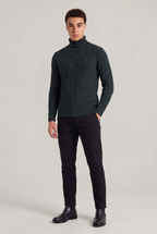 Men's Cable Knit Turtleneck Sweater - Long Sleeve Pullover