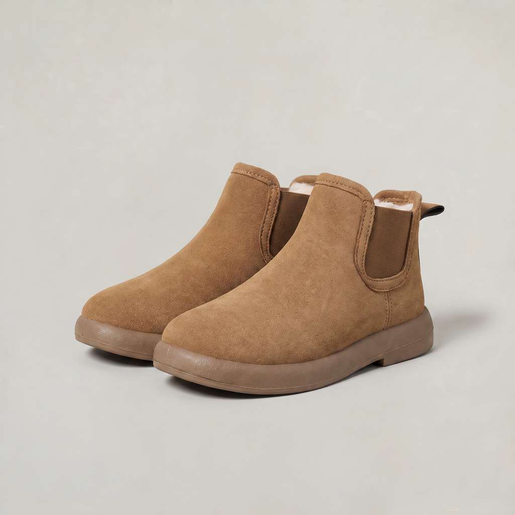 Women’s Fleece-Lined Chelsea Ankle Boots - Flat Winter Pull-On Boots