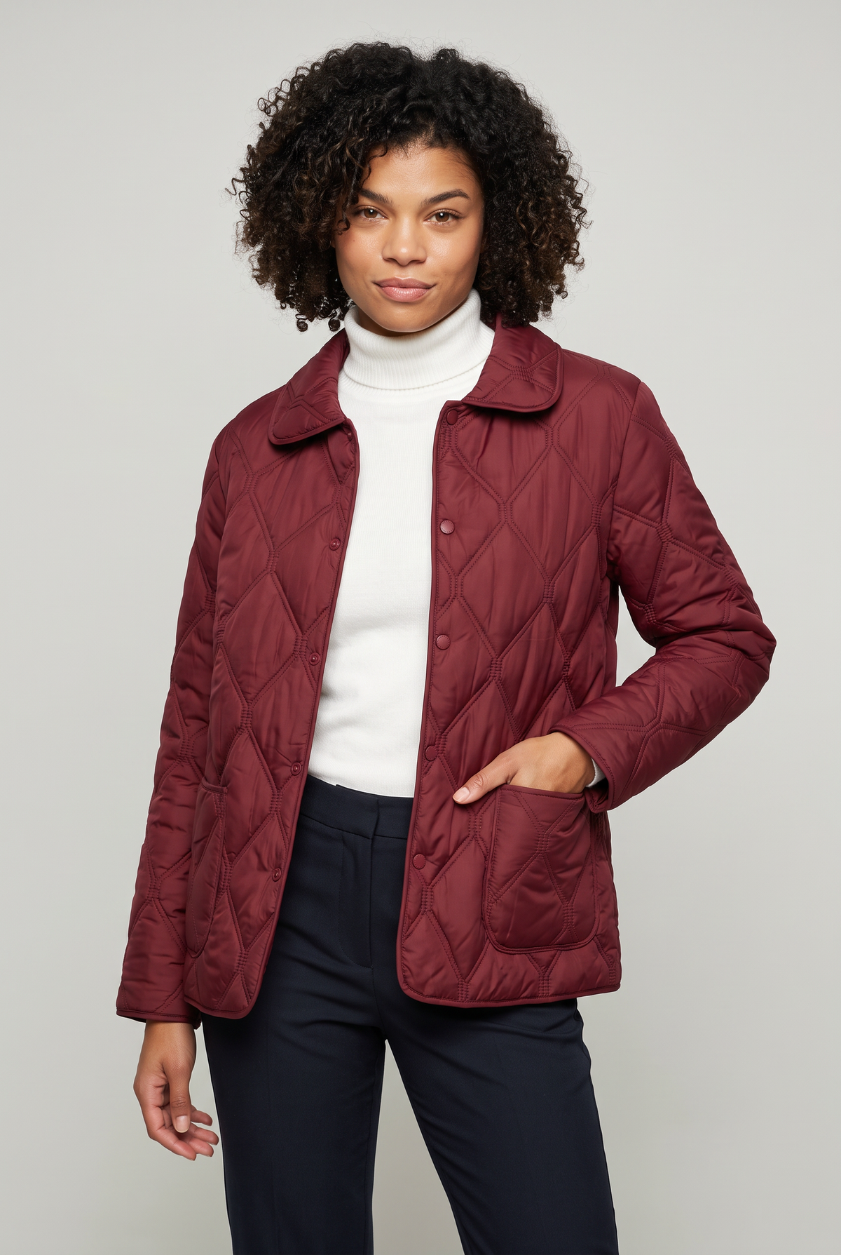 Women’s Plus Size Quilted Jacket - Collared Button Front Coat