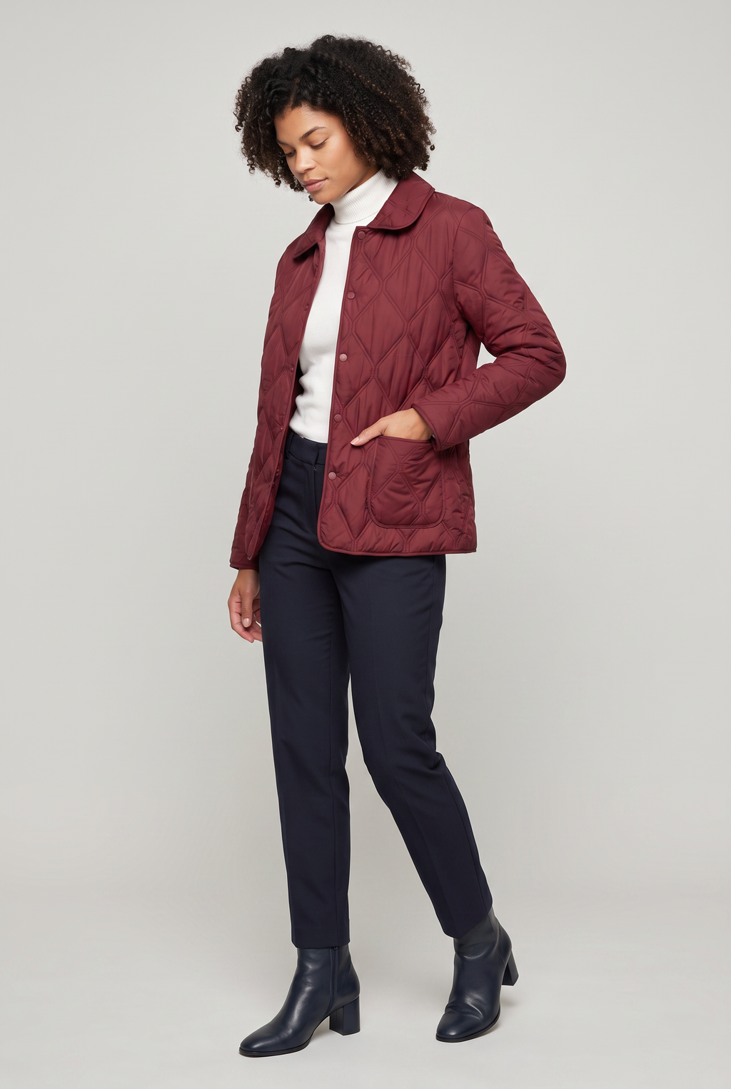 Women’s Plus Size Quilted Jacket - Collared Button Front Coat