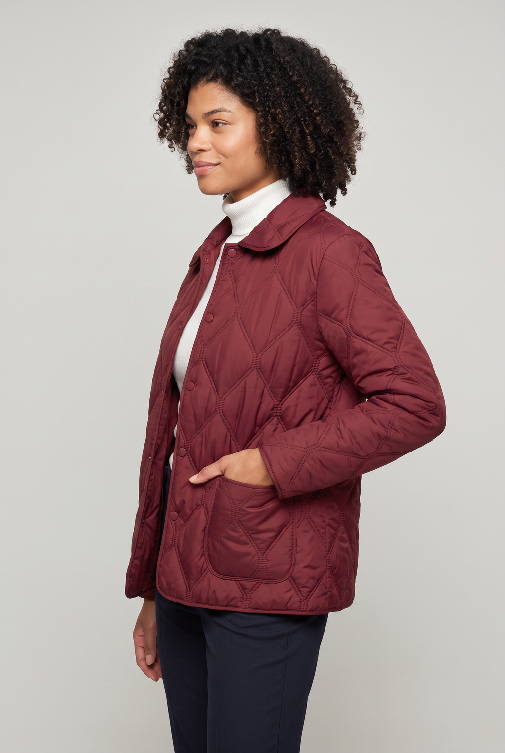 Women’s Plus Size Quilted Jacket - Collared Button Front Coat