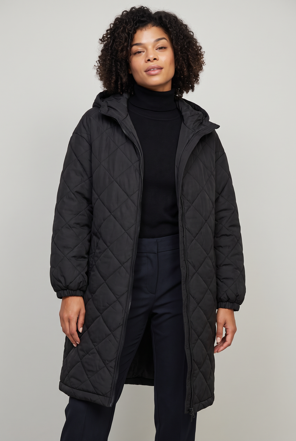 Women’s Plus Size Hooded Quilted Long Coat
