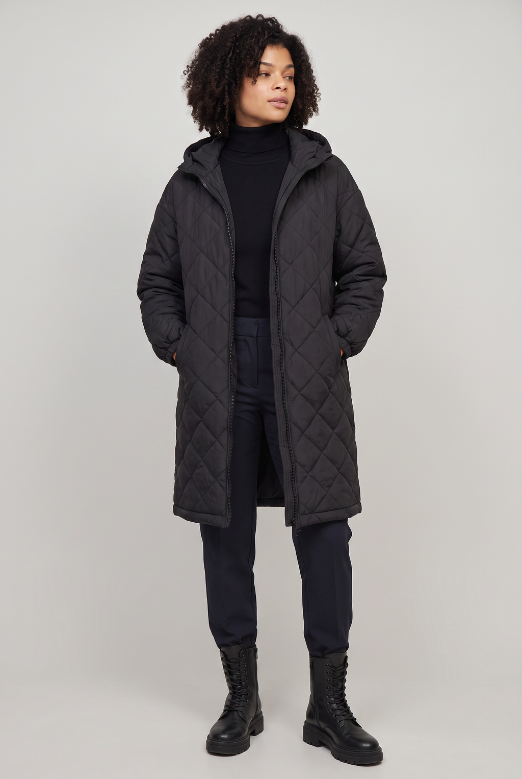 Women’s Plus Size Hooded Quilted Long Coat