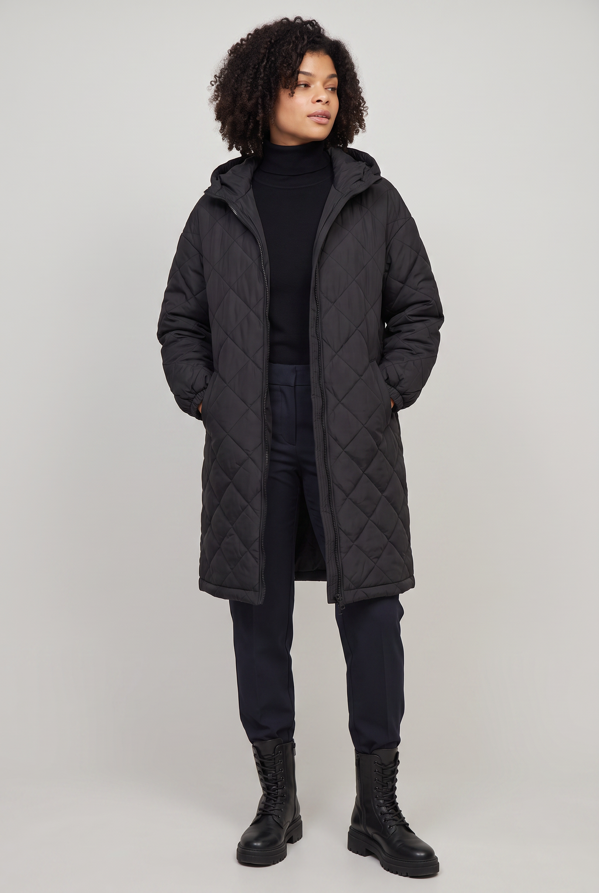 Women’s Plus Size Hooded Quilted Long Coat