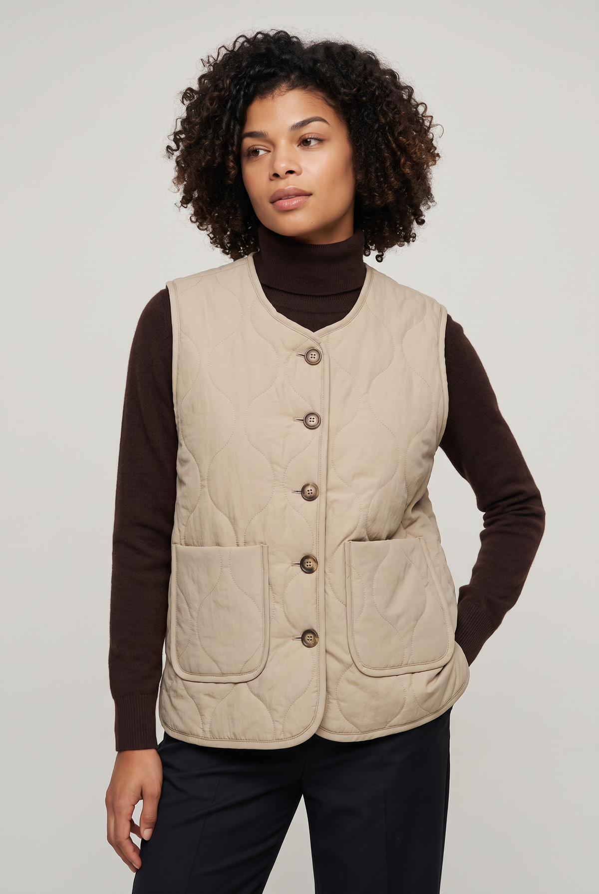 Women's Quilted Sherpa-Lined Vest - Button Front Winter Layer