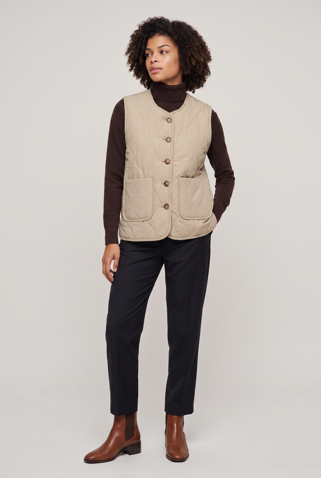 Women's Quilted Sherpa-Lined Vest - Button Front Winter Layer