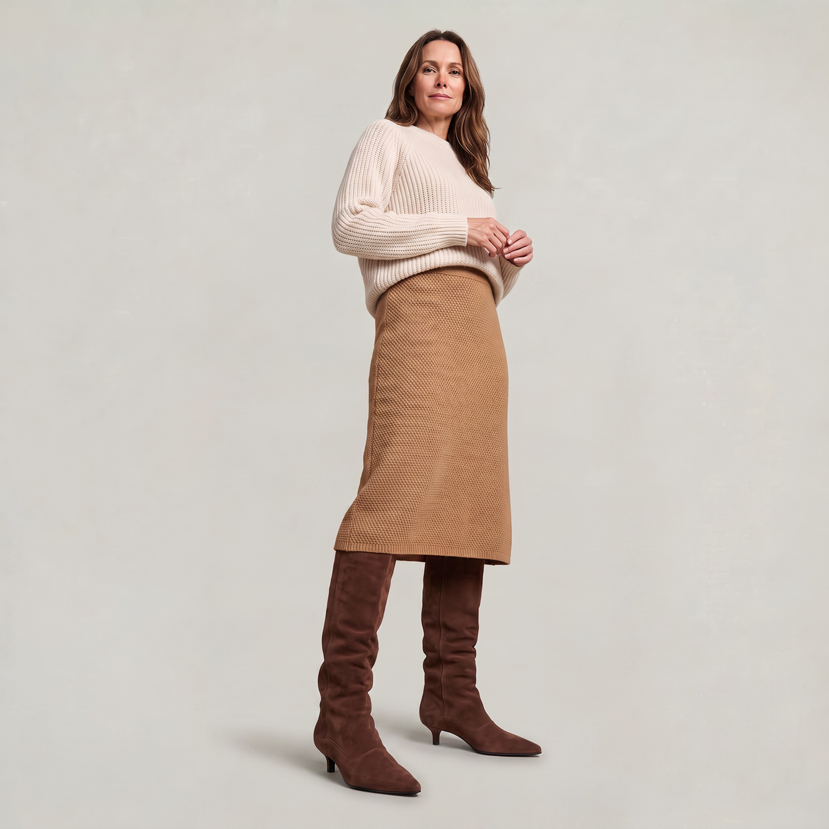 Women's Slouchy Knee High Boots - Faux Low Heel Pointed Toe Pull On Tall Boots