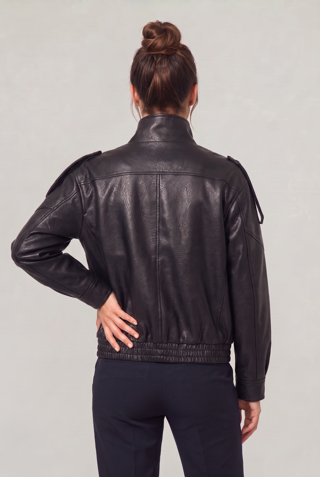 Women's Leather Look Biker Jacket - Oversized Faux Leather Zip Up