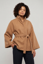 Women's Button Front Cape Coat - Stand Collar Belted Wrap Batwing Sleeve Autumn