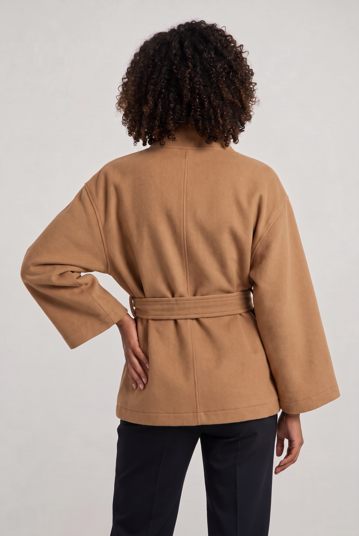 Women's Button Front Cape Coat - Stand Collar Belted Wrap Batwing Sleeve Autumn