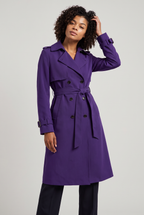 Women's Trench Coat - Double Breasted Belted Longline Classic Lapel Smart Casual Jacket