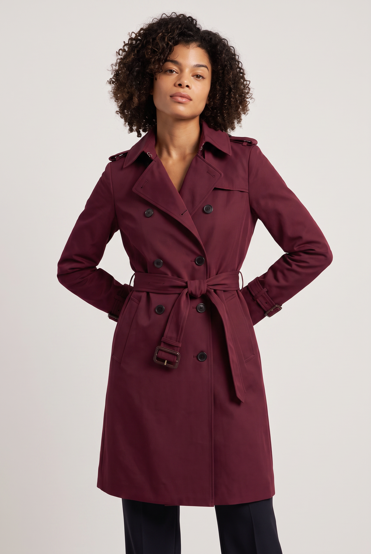 Women's Trench Coat - Double Breasted Belted Longline Classic Lapel Smart Casual Jacket