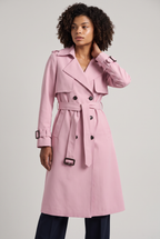 Women's Trench Coat - Double Breasted Belted Longline Classic Lapel Smart Casual Jacket