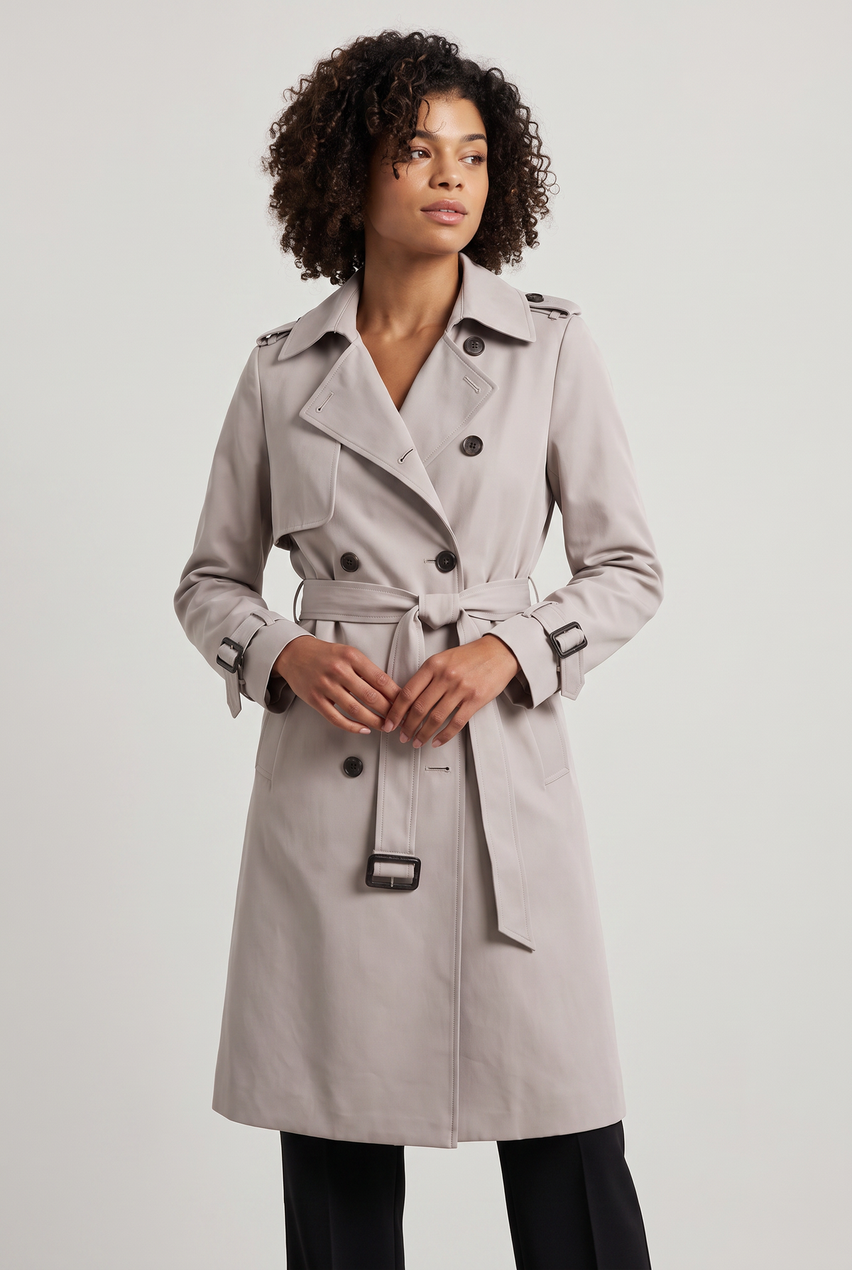 Women's Trench Coat - Double Breasted Belted Longline Classic Lapel Smart Casual Jacket