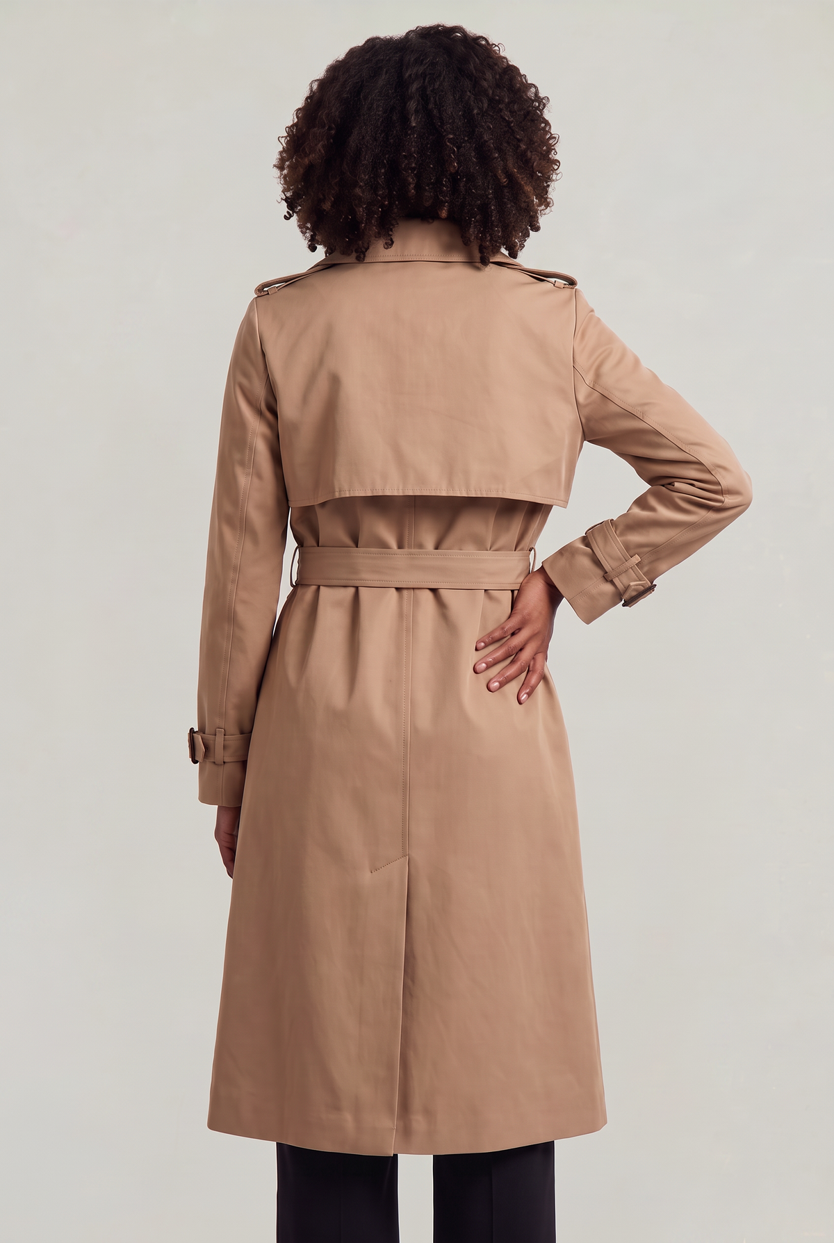 Women's Trench Coat - Double Breasted Belted Longline Classic Lapel Smart Casual Jacket