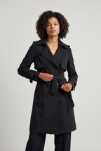 Women's Trench Coat - Double Breasted Belted Longline Classic Lapel Smart Casual Jacket