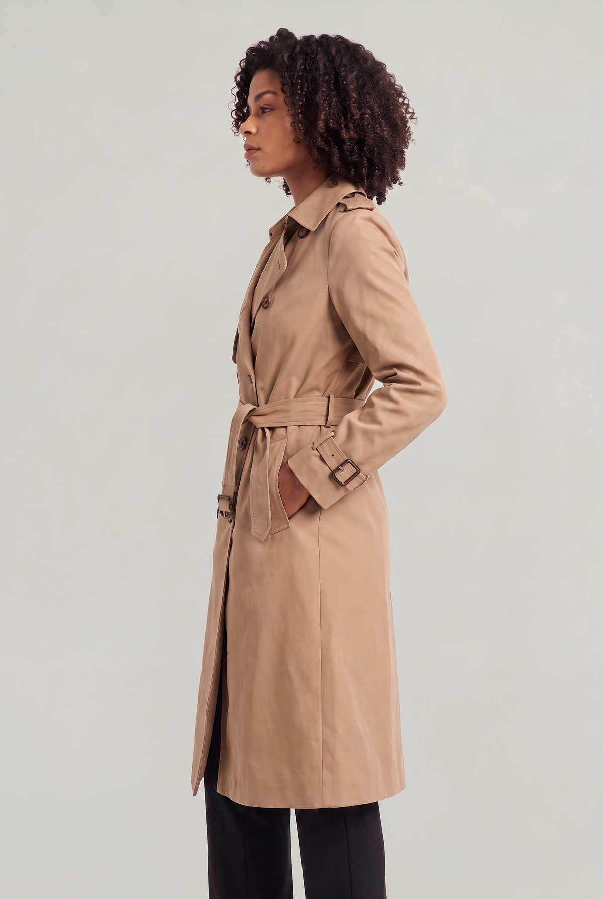 Women's Trench Coat - Double Breasted Belted Longline Classic Lapel Smart Casual Jacket