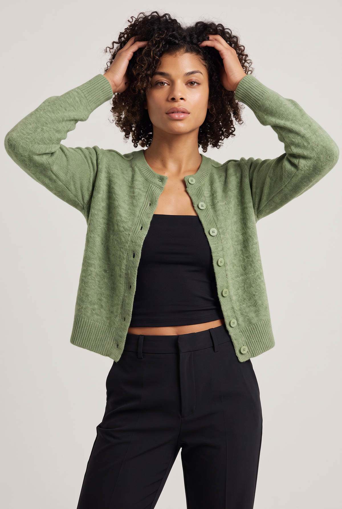 Women's Cropped Cardigan - Buttoned Round Neck Knit Jumper Long Sleeve Smart Casual