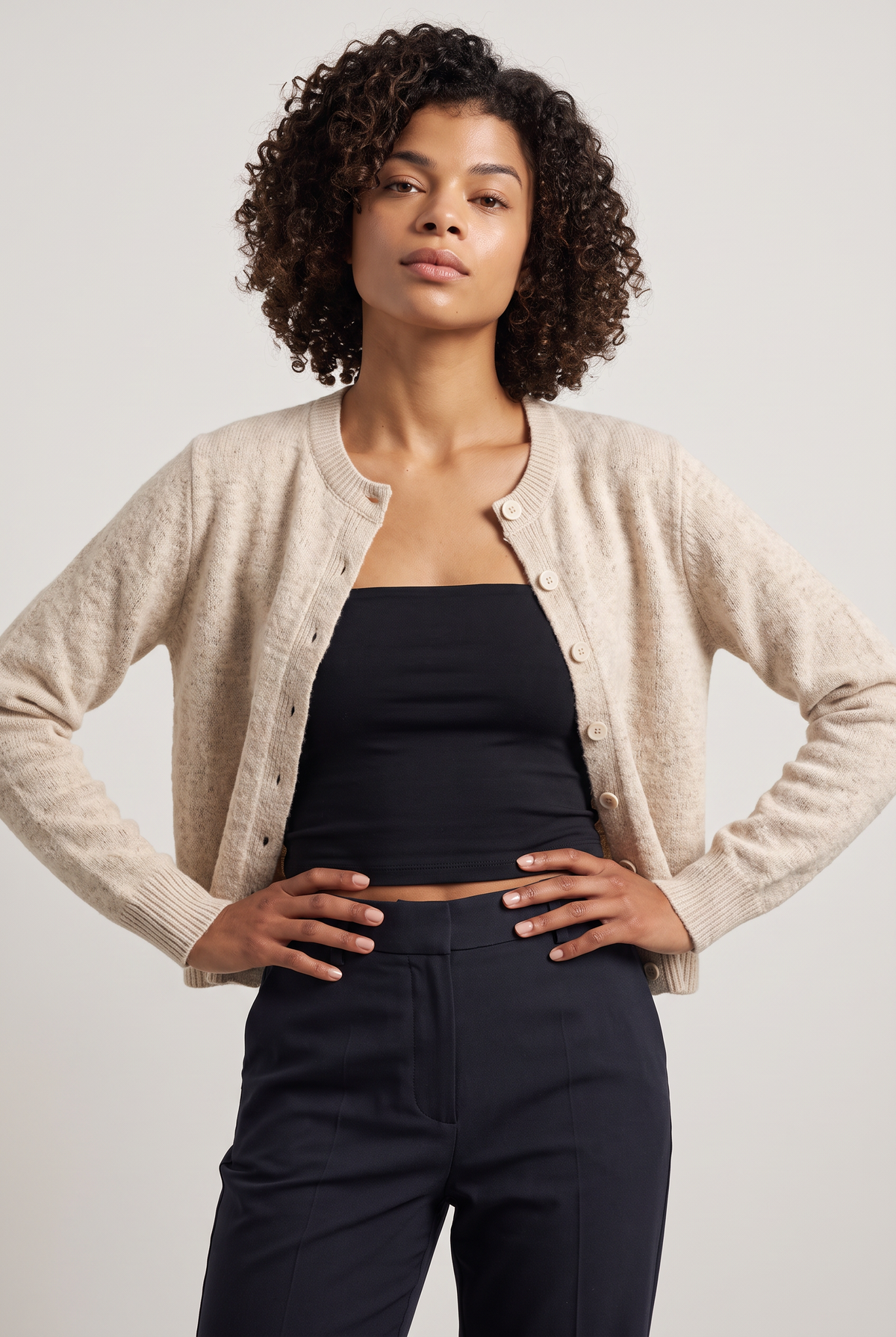 Women's Cropped Cardigan - Buttoned Round Neck Knit Jumper Long Sleeve Smart Casual