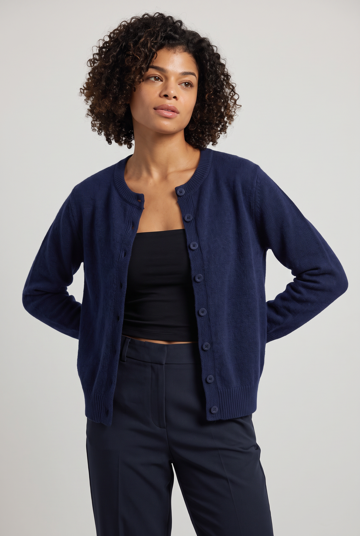 Women's Cropped Cardigan - Buttoned Round Neck Knit Jumper Long Sleeve Smart Casual